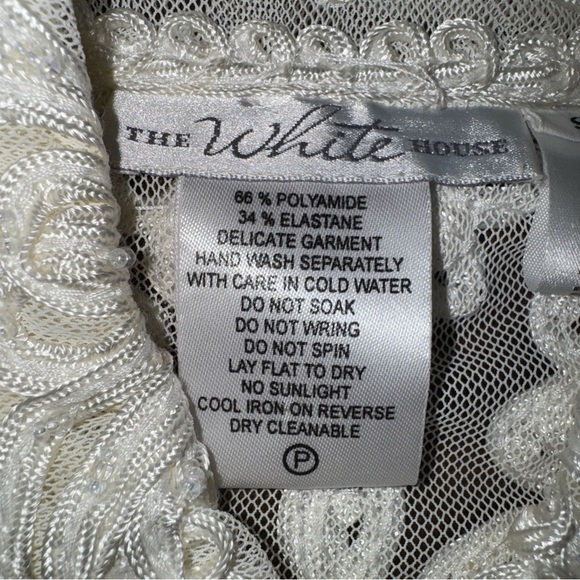 The White House Sheer Ribbon Embroidered Beaded Long Sleeve Ivory Shirt Petite P - Picture 8 of 11